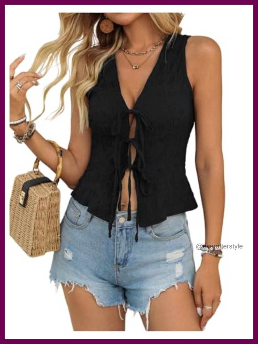 SweatyRocks Women's Tie Front Sleeveless Crop Tank Top Western Rodeo